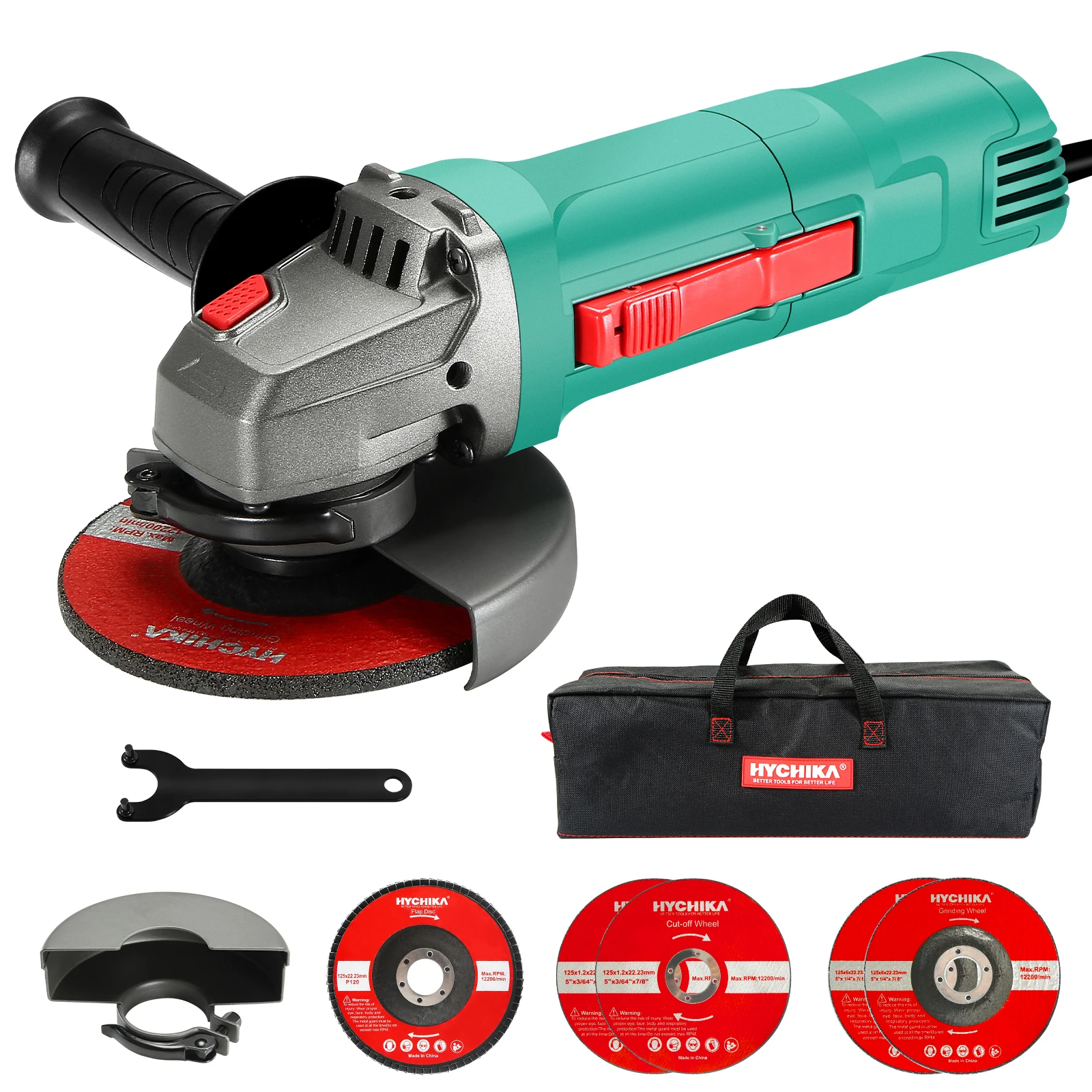 HYCHIKA 900W Angle Grinder with Storage Bag 5 Gears 10000rpm Angle Grinder for Grinding Polishing Cutting Power Tools