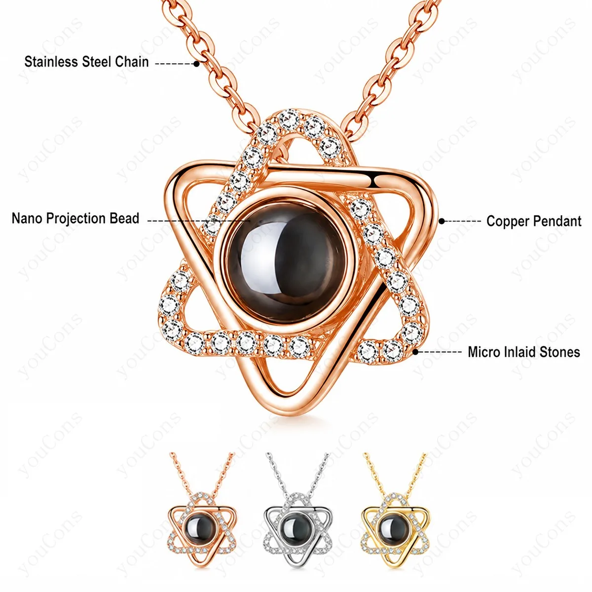 100 Languages I Love You Projection Necklace Stars Pendant With Multi Color Rose Gift Box Valentine's Mother's Day For Women New