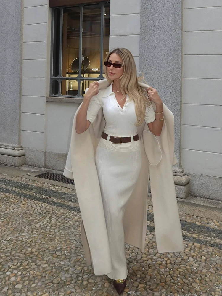 Прямая вязаная юбка с поясом, эластичная утягивающая женская юбка с высокой талией, 2026, весенний новый стиль