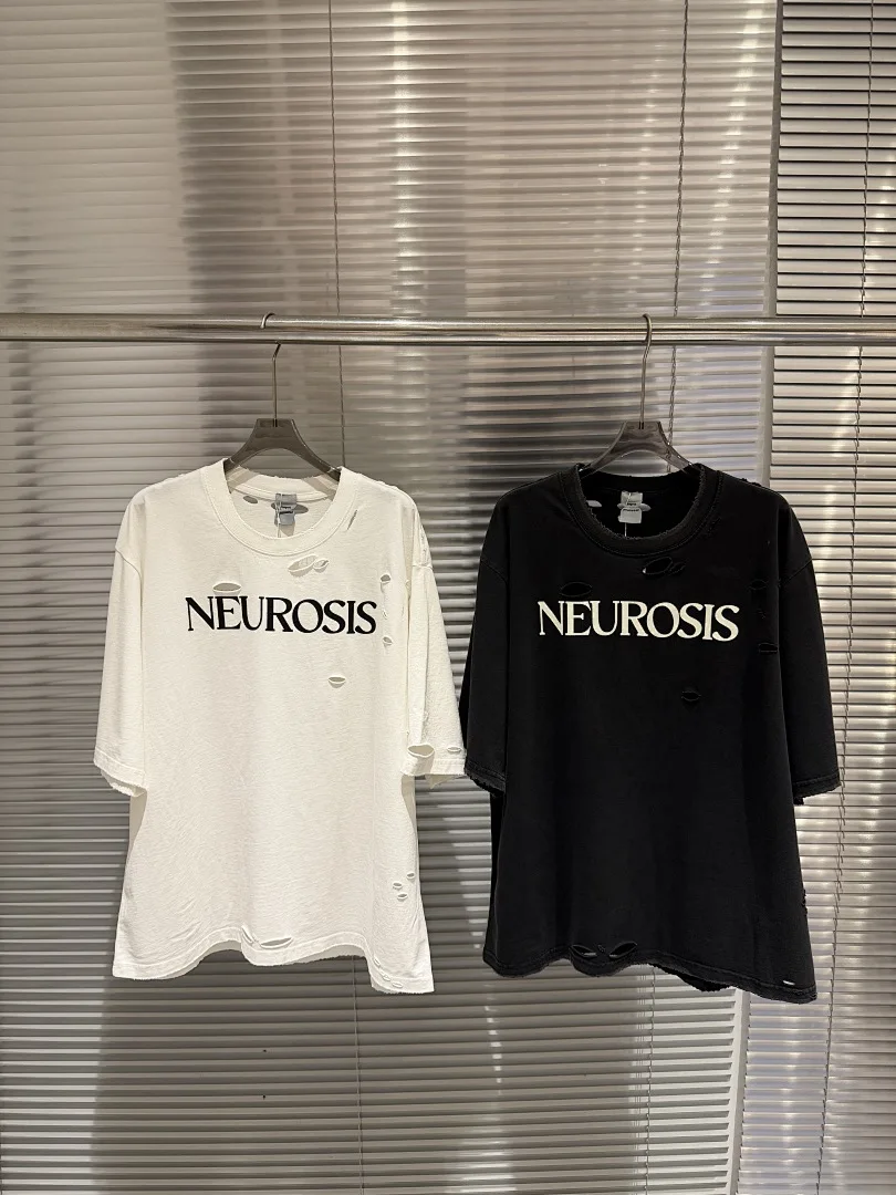 Fshion Fashion Brand 25fw Washed Distressed Scissors Print Boxy Tees Men's High Street Short Sleeve T shirt Loose T-shirts