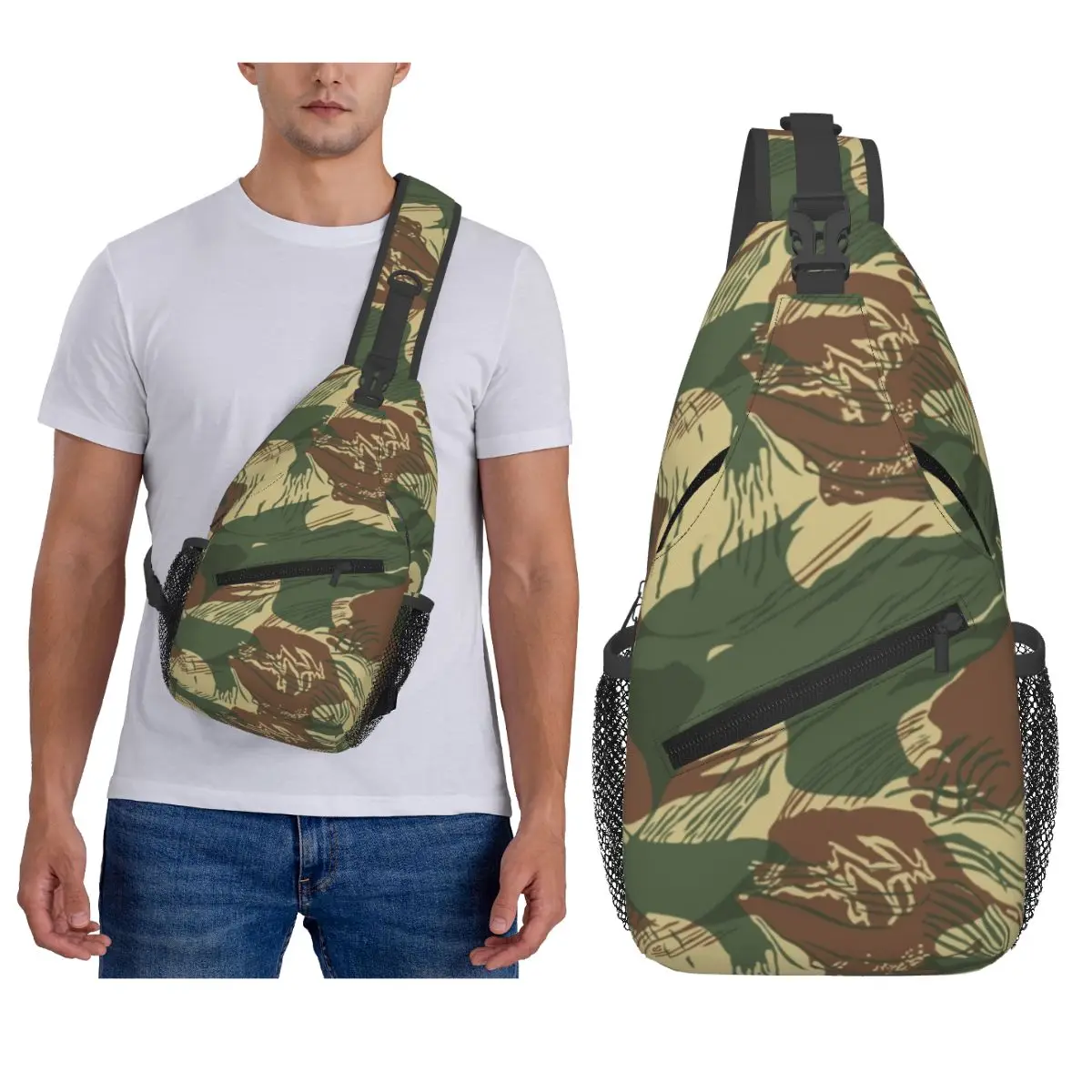 Rhodesian Brush Stroke Camouflage Chest Bag Men Sling Crossbody Backpack Chest Bag Travel Hiking Daypack Shoulder Bag