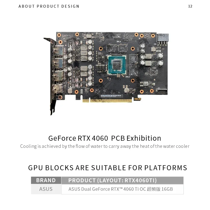 บล็อกน้ำ GPU Bykski สำหรับการ์ดจอ ASUS Dual GeForce RTX 4060Ti OC 16GB ระบบระบายความร้อน / ป้องกันการกัดกร่อน N-AS4060TIDUAL16G-X