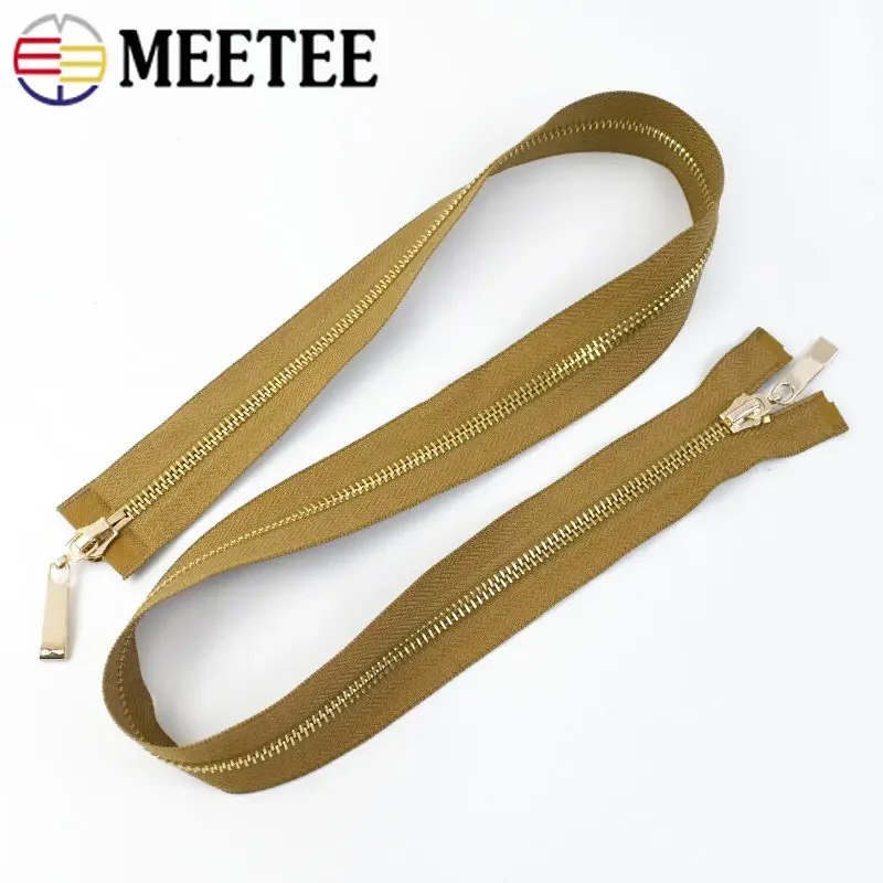 1pc Meetee 80/100/120cm 5# Auto Lock Metal Zipper Gold Double-slider Zippers for Jacket Coat DIY Bag Clothing Sewing Accessories