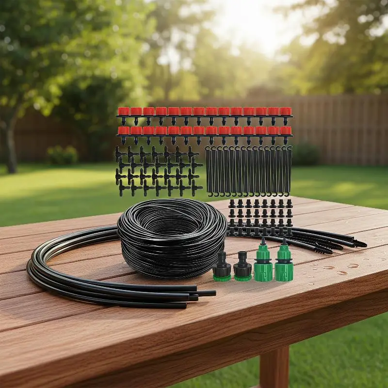 Outdoor Misting Cooling Irrigation Kit 5-50M Brass Atomizer Nozzles for Porch Trampoline Summer Heat Relief