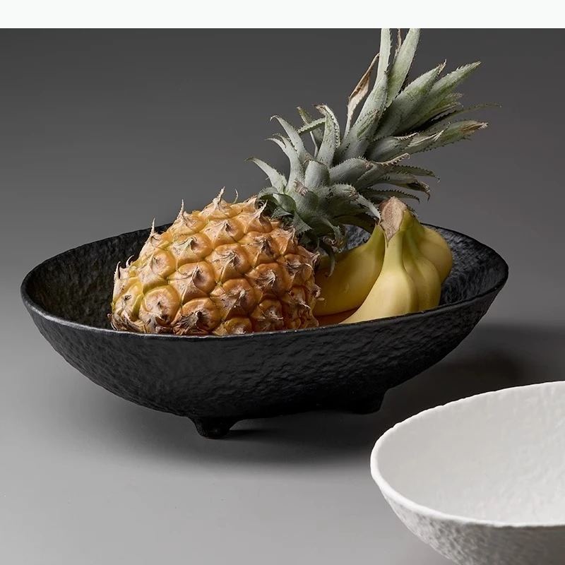 Solid Color Ceramic Patterned Fruit Tray Four Legged Snack Dry Fruit Tray Fruit Plate High Foot Dessert Plate