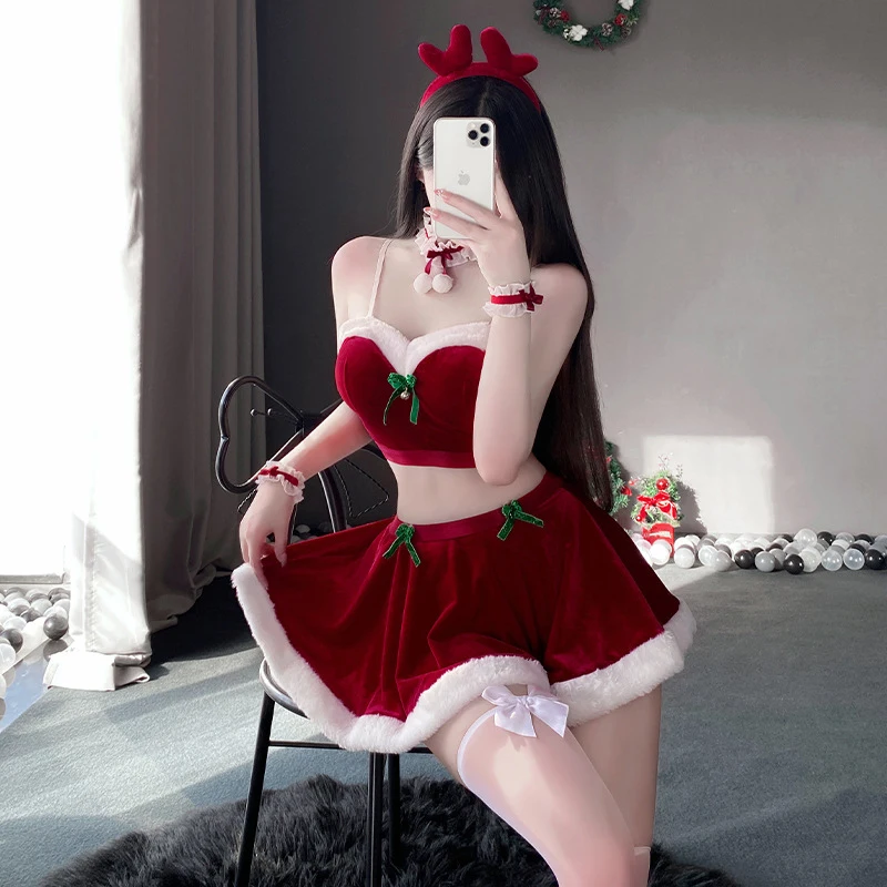 AniLV Anime Girl 2024 Christmas Uniform Santa Claus Cosplay Costume Camgirl Xmas Clothes Top Skirt Headband Outfits