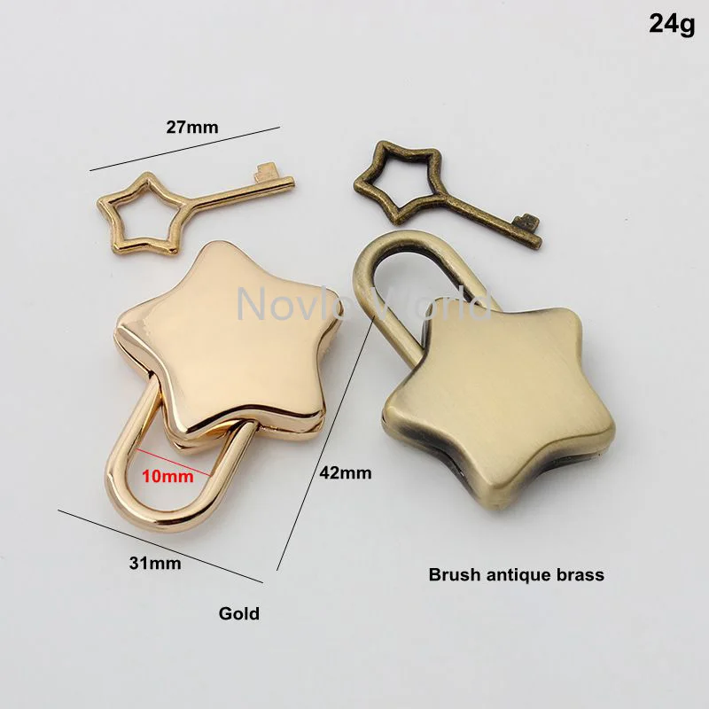 5-30sets 4 types heart shape pentagram shape new design metal lock with key for lady diy leather luvury bag purse component