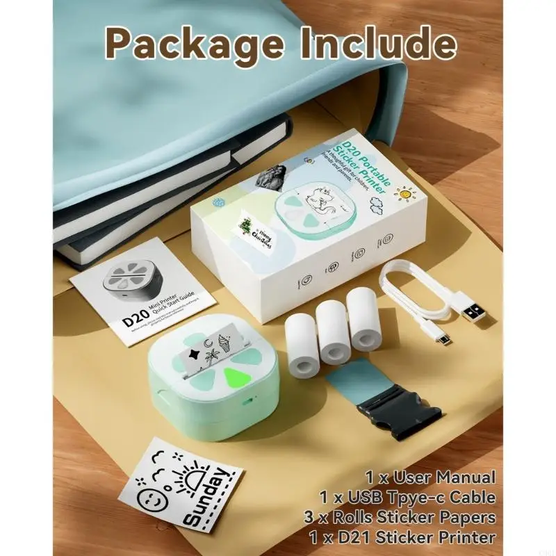 C90F Mini Thermals Printer for DIY Labels Labels Plan Plan Plan للأجهزة تشمل 3 صفوف من ورق لاصق