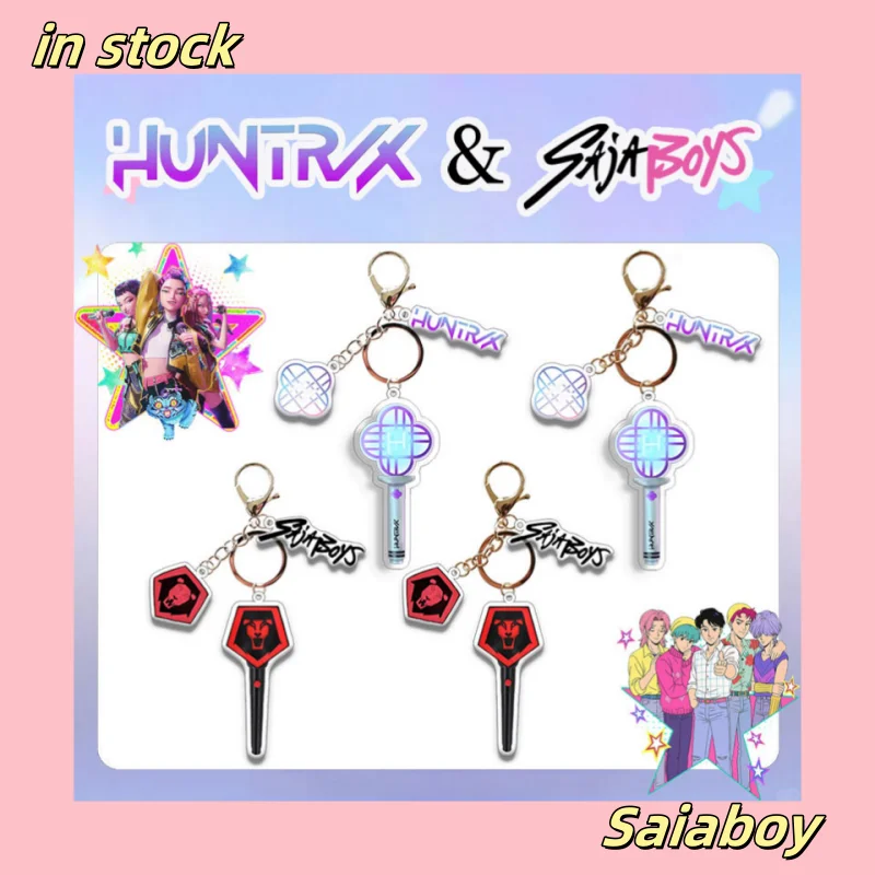 

Hot Sale Anime Kpop Demon Hunters Light Stick Pattern Charm Keychain Huntrix Saiaboy Zoey Rumi Baby Abby Acrylic Keyring Gift