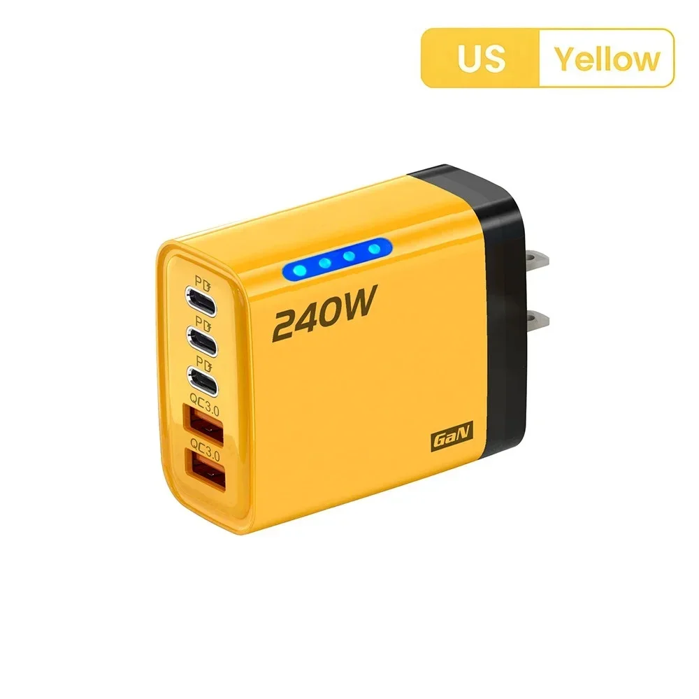240W 5-in-1 USB-C GaN desktoplader, snellader, telefoonadapter, 10A type-C kabel voor iPhone, Samsung, Xiaomi, EU/US/UK stekkerlader