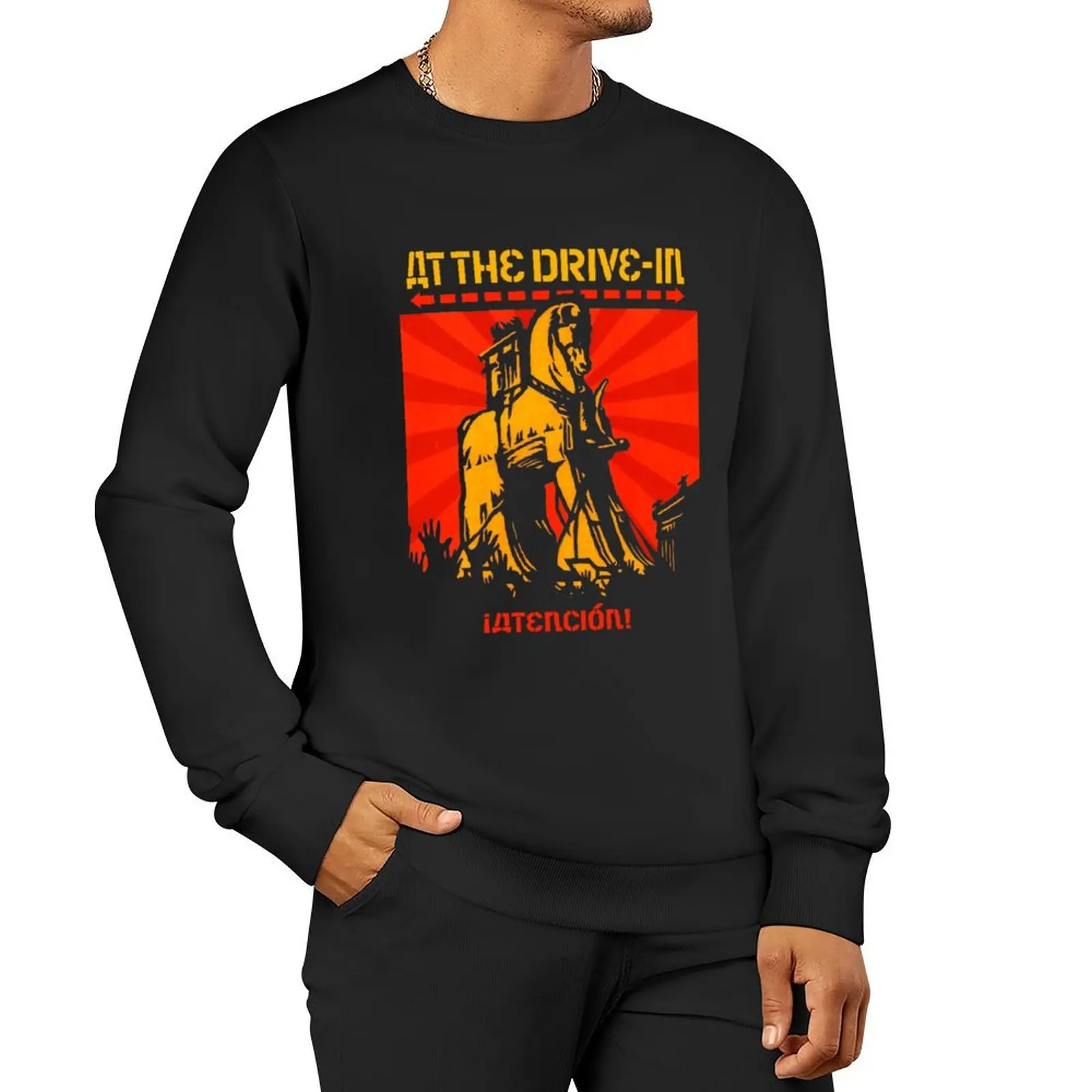 

at the drive in tour - atention Pullover Hoodie men's winter sweater graphic sweatshirts