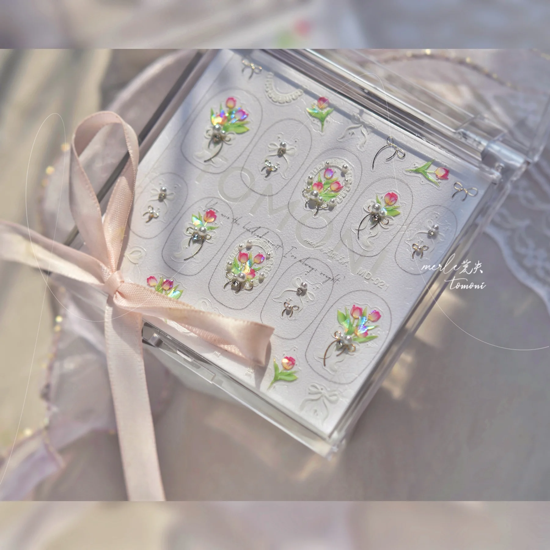 New Raised Watercolor Flower Nail Stickers Multicolor Floral Pearl Nail Art Accessories Portable Romantic Highend Girly Stickers