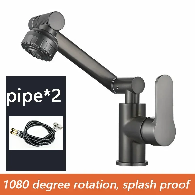 صنبور الحمام 1080 دوران بالوعة المطبخ صنبور الفولاذ المقاوم للصدأ صنبور الماء الساخن والبارد مع 2 طرق مياه الحنفية الفضة/أسود