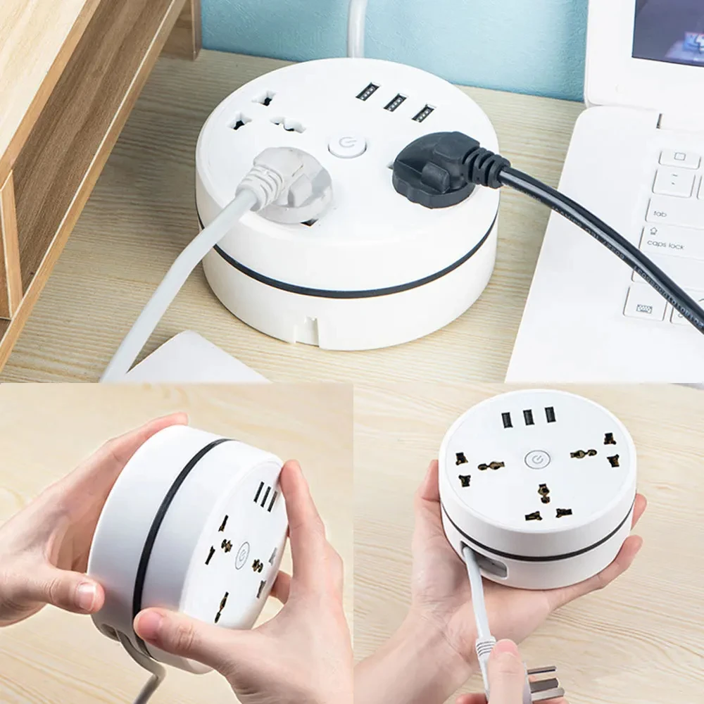 Power Multi Tap Universal Plug EU Outlet Power Strip with 1.8m Extension Cord AC USB Port Charge Electrical Socket