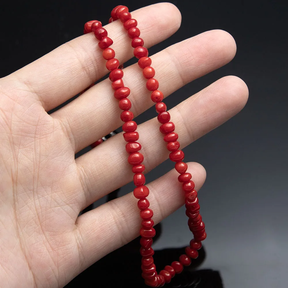 غير النظامية الجولة 5-6 مللي متر المرجان الطبيعي قلادة عشوائي على شكل أحمر اللون المرجان الخرز النساء هدية عيد ميلاد الحب مجوهرات 45 سنتيمتر #2