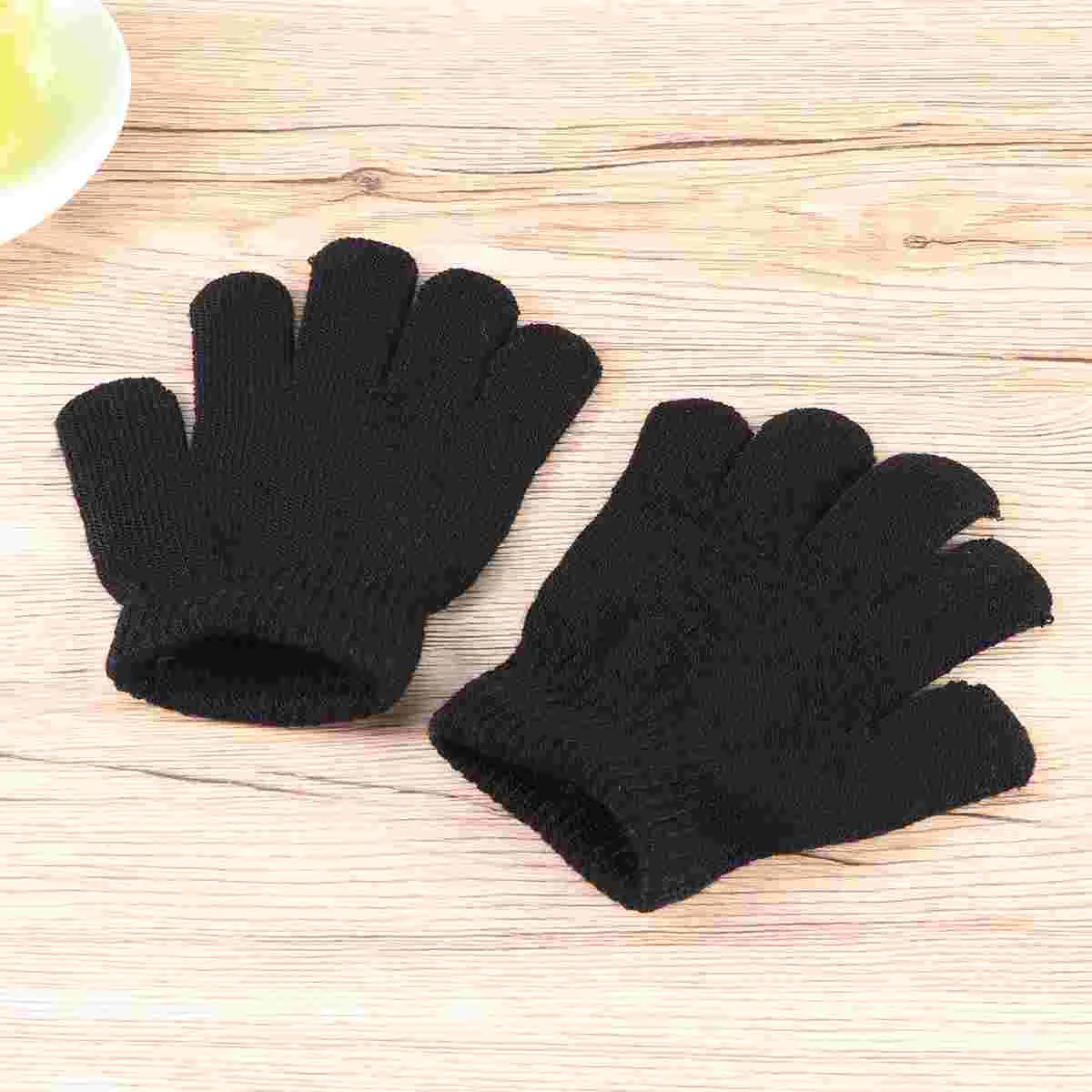 

12 Pair Gloves Black Full Finger for Kids Warm Winter Knitted Mittens Earth Tones