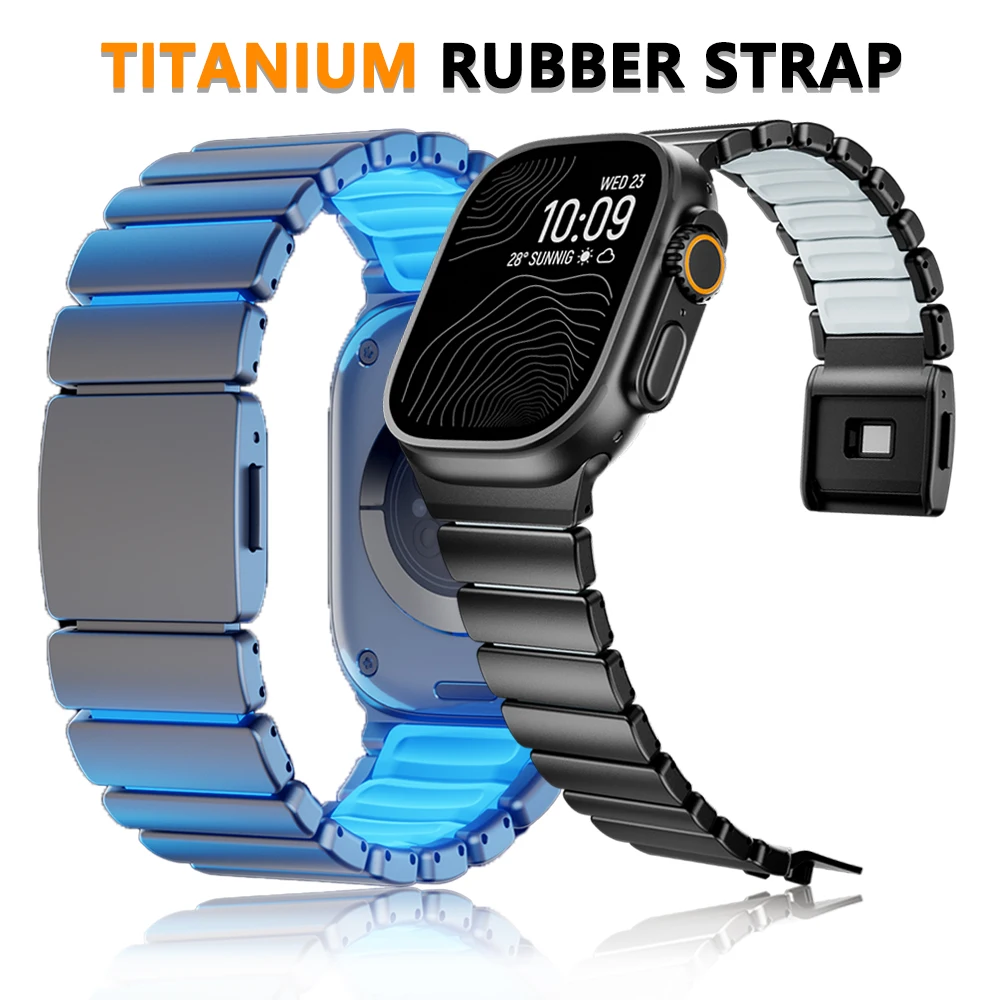 

Роскошный титановый металлический ремешок для Apple Watch Ultra 3/2/1 49 мм, Series 11 10 9 8 7 6 5 4 SE 46 мм 45 мм 44 мм, флуоресцентный резиновый ремешок