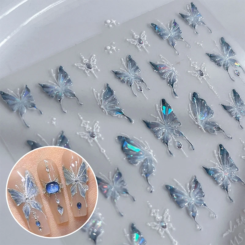 Autocollant pour ongles brillant en forme de papillon, autocollant stéréoscopique pour Salon d'art, bricolage, amateurs de Nail Art
