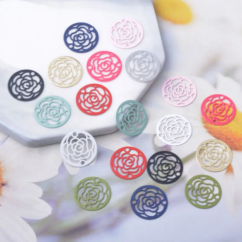 30 Stück AC6812 Messing-Filigran-Schmuck Rosenblüten-Verbinder Anhänger DIY Damen Ohrring Halskette Zubehör – Detail 1