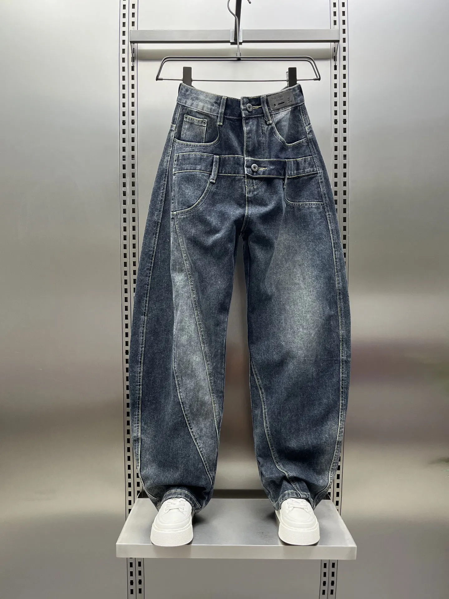 

Свободные мужские джинсы на подкладке Waed Fce, прямые широкие брюки, повседневные американские джинсы с ножом, осень-зима, моя