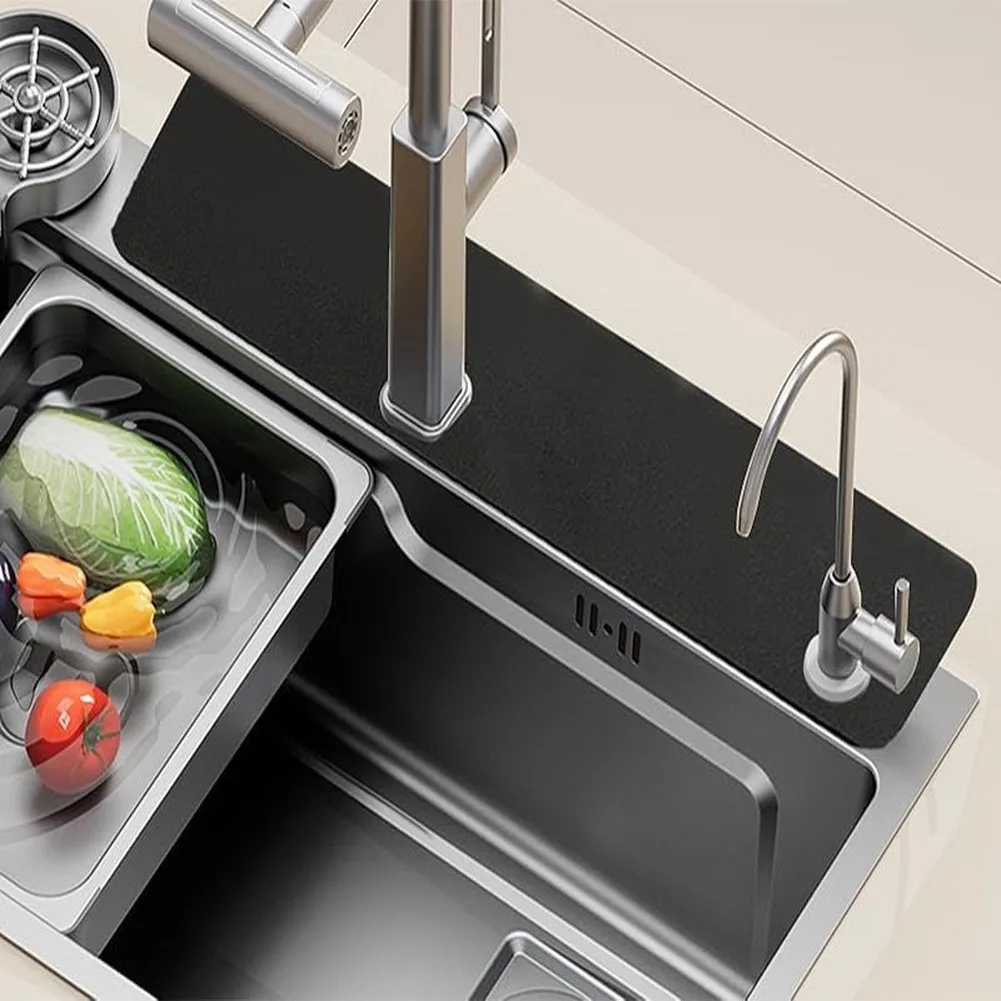 Customizable Faucet Mat for Kitchen Sink with 3-Layer Absorbent Design and Non-Slip Rubber Backing for Splash Protection