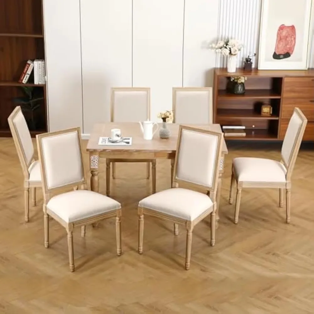 Upholstered Dining Room Chairs Set of 6 for Living Room, Kitchen, Restaurant (Beige-Square)