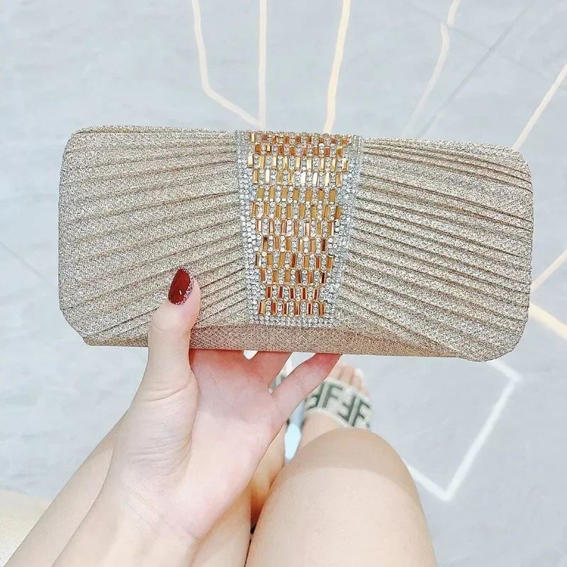 Luxury Design Clutch Women's Evening Bag Women's Day Envelope Handbag Daily Clutch Wedding Party Bling Gold Chain Crossbody Bag