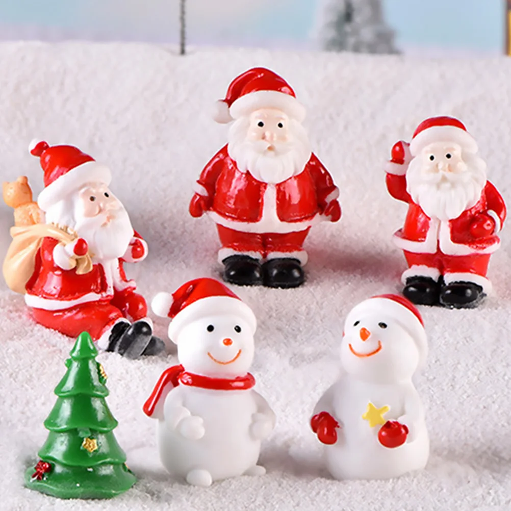 10 Pcs Christmas Santa Claus Miniature Landscape Snow Ornaments Snowman Figurines Decors Suite Lantern Resin