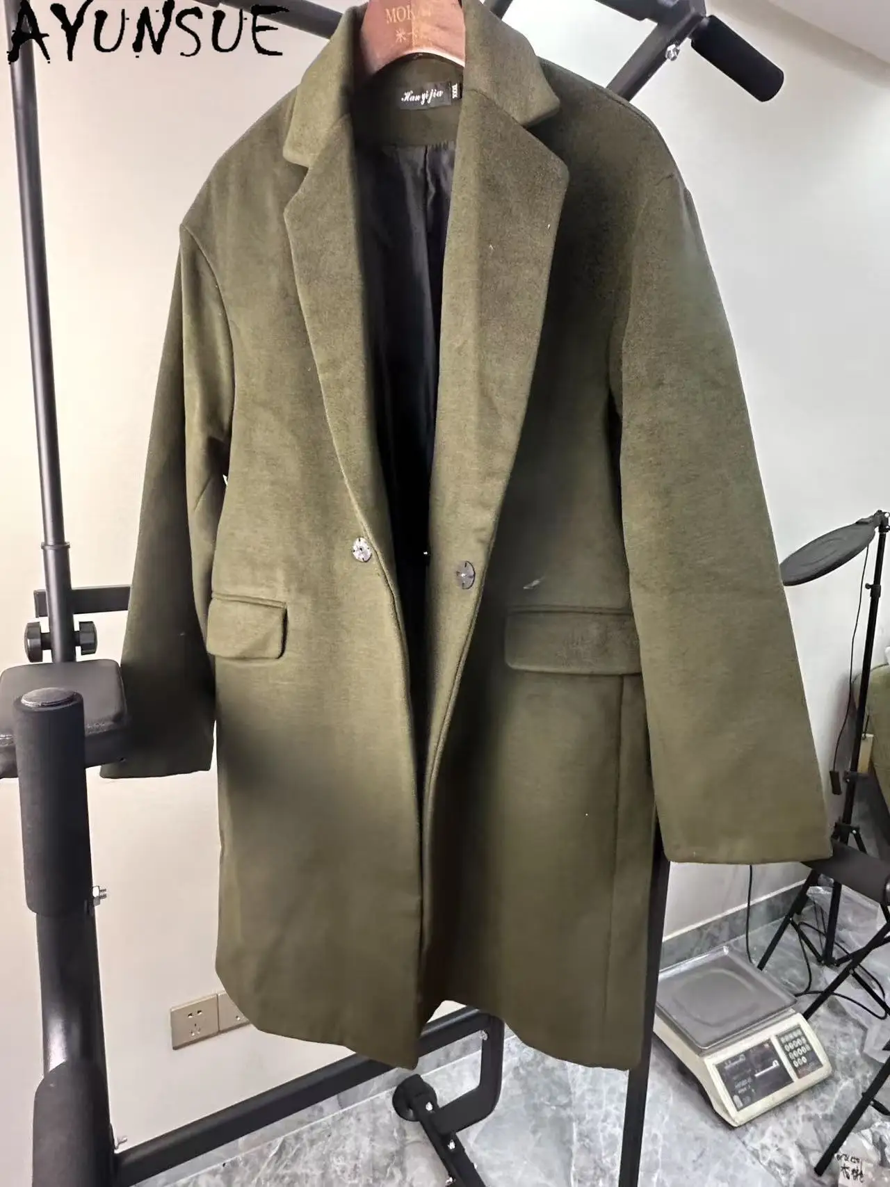 AYUNSUE Real Wool Jacket Men Winter Clothes Mid-length Trench Coat for Man Unique Promotion Minor Flaws No Refund No Exchange