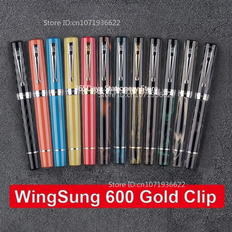 Limited Wingsung 600 Gold Clip 18k 8# Gold Nib Fountain Pen Ebonite Cumberland Rigid Natural Rubber Piston Long Knife Pen