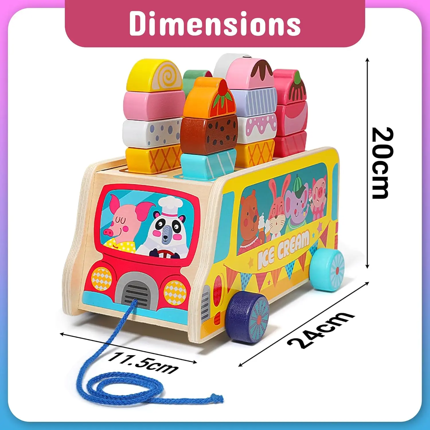 28 pcs Magnetic Ice Cream Sweet Treats Pretend Play Wooden Ice Cream Truck Food & Accessories Montessori Sorting Stacking Toys