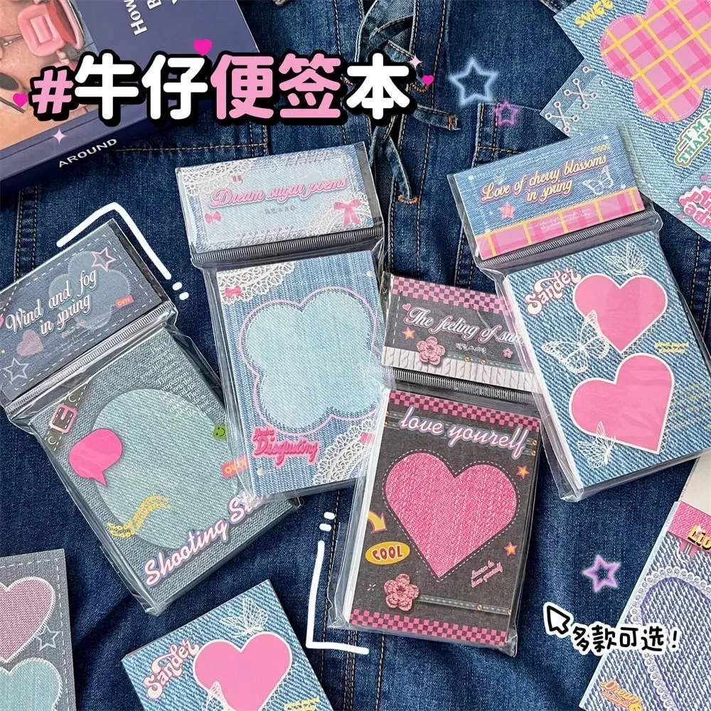 100sheets Y2K American Retro Denim Heart Memo Pad Girls Scrapbook Journal DIY Background Decor Paper Writable Message Note Pad