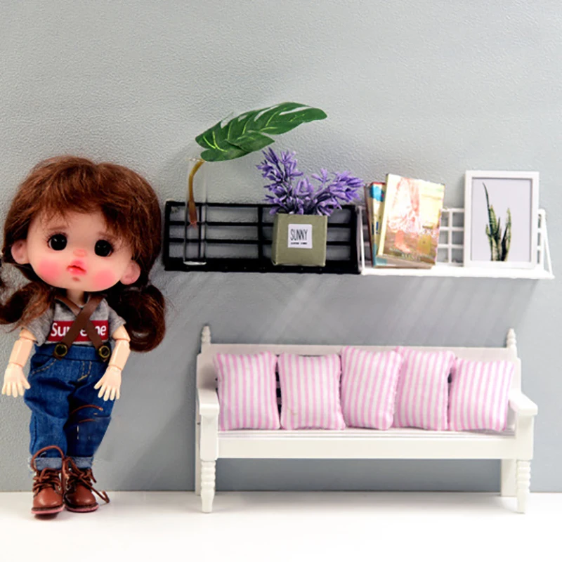 Rak dapur miniatur, rumah boneka 1:12 gaya Nordic rak penyimpanan furnitur