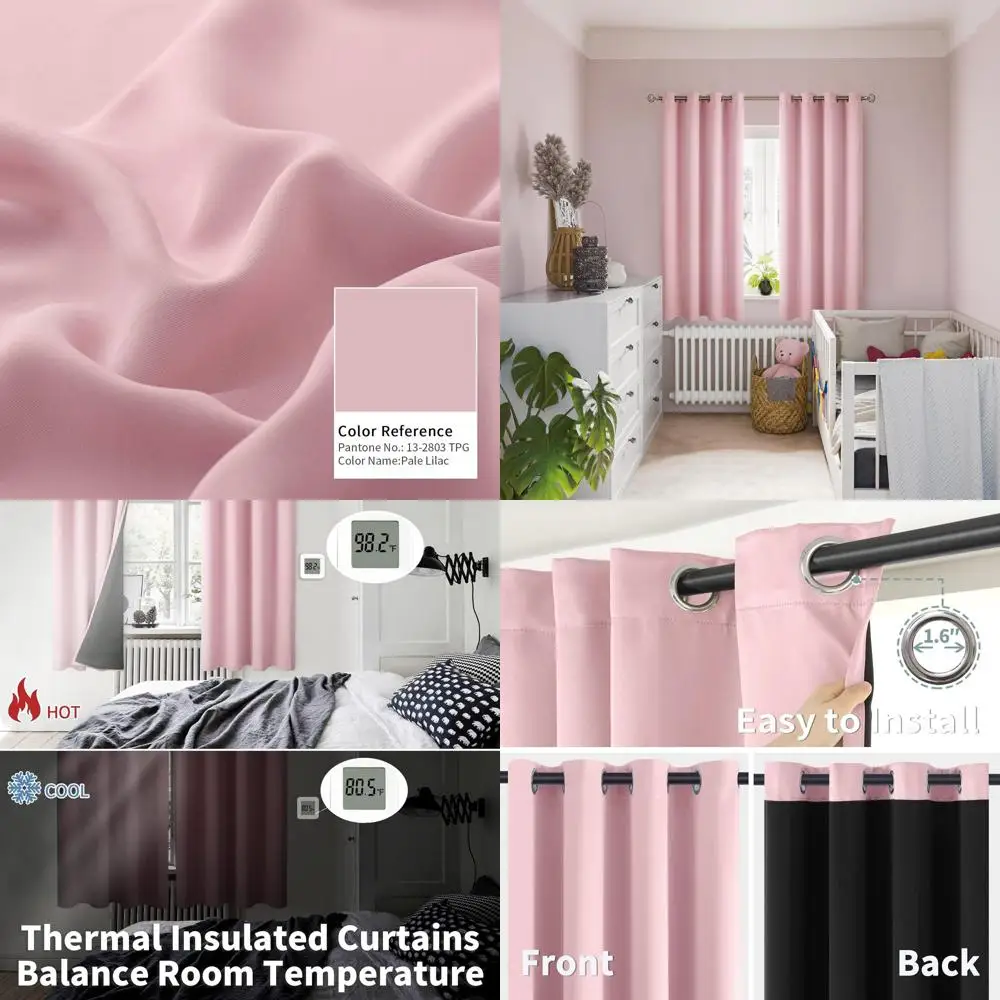 

Thermal Insulated 63 Baby Pink Curtains, 100% Blackout, 2 Panels, Noise-Reducing, 52 Wide for Nursery