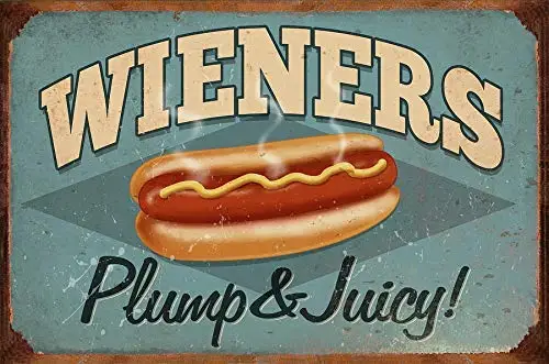 SLALL Wieners Plump & Juicy! Retro Street Sign Household Metal Tin Sign Bar Cafe Car Motorcycle Garage Decoration Supplies