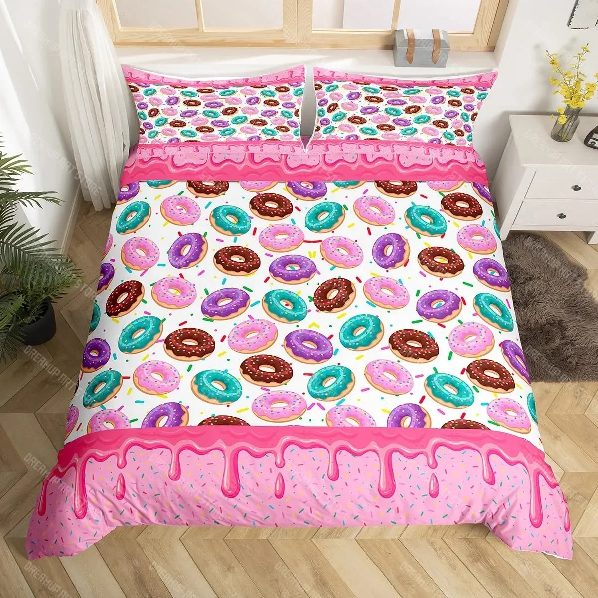 

Kawaii пончик пододеяльник комплект красочный сладкий пончик комплект постельного белья вкусный десерт розовый фиолетовый пододеяльник Декор комнаты для девочек