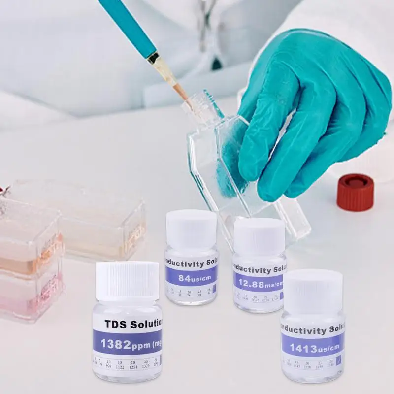 EC TDS Standard Solution Test Meter, solução líquida tampão de calibração, 25ml, 84us/cm, 1413us/cm, 12.88 ms/cm, 1382ppm