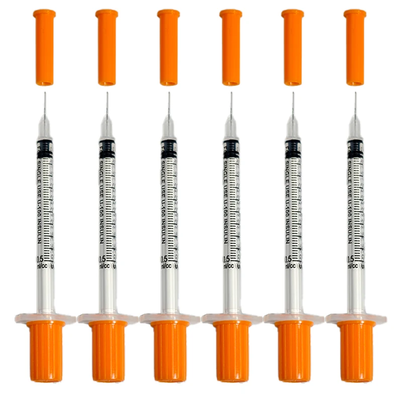 100 Buah 1Ml/cc 30G 8Mm Jarum Suntik Insulin Oranye dengan Jarum, Sekali Pakai Disterilkan Dikemas Secara Individual untuk Memberi Makan Hewan Peliharaan