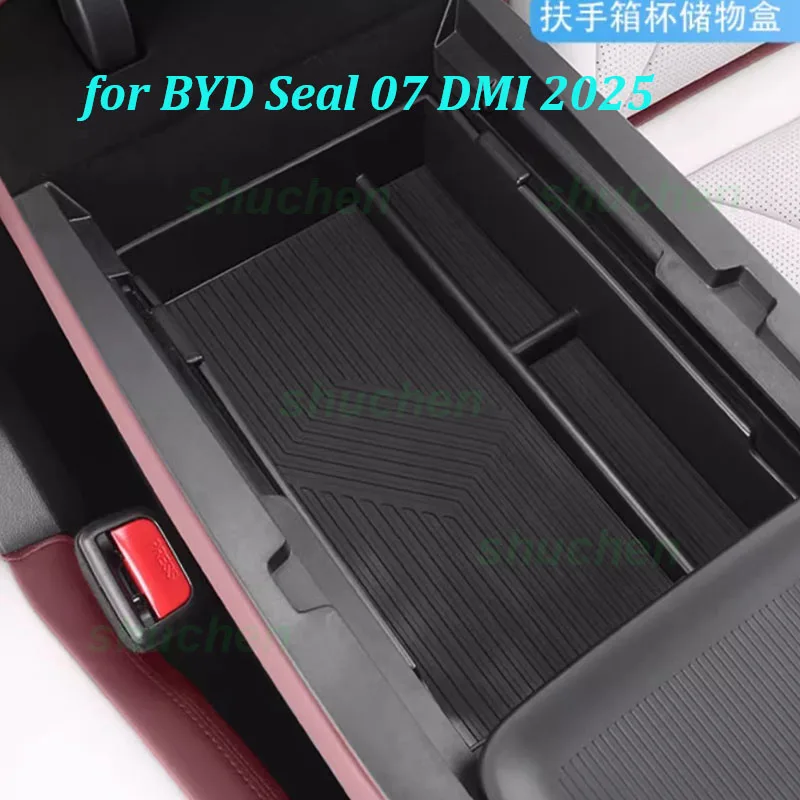 

Car Armrest Storage Box for BYD Seal 07 DMI 2025 Under Center Console TPE Storage Box Cup Holder Interior Accessories