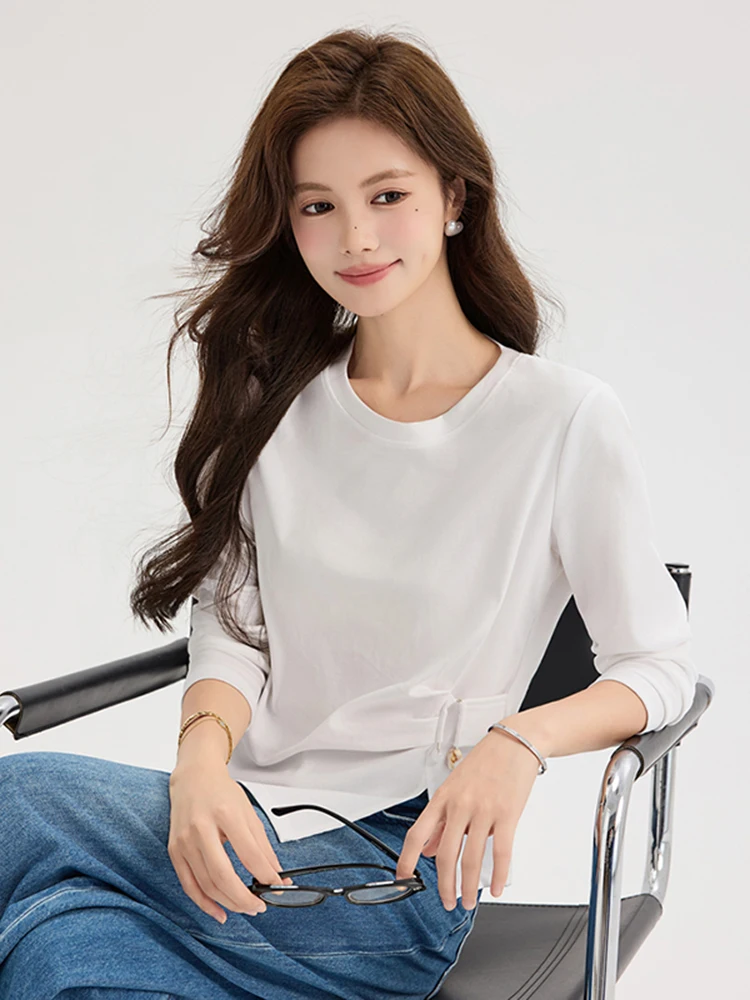 

Утягивающий топ Slim Fit с круглым вырезом и длинным рукавом для женщин, универсальный, подчеркивающий фигуру, подходит для прогулок, для девушек