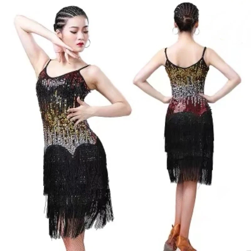 Vestido de dança latina novo sexy borla feminino meninas vestido de dança latina competição vestindo suspender roupas de prática de dança latina