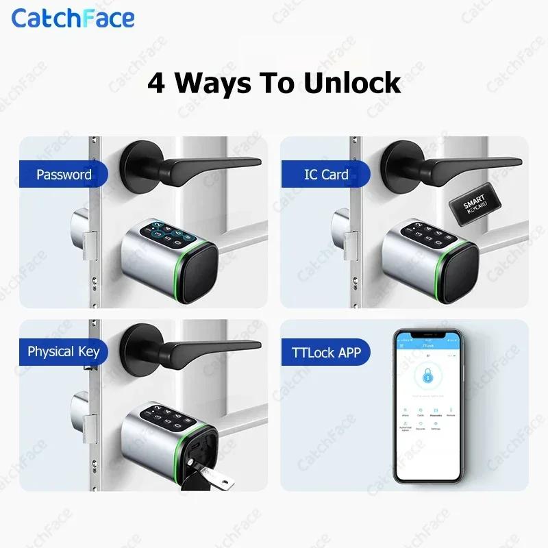 TTLock App Control Password RFID Card Euro Cylinder Door Lock Smart Lock Digital Keyless Replace Alexa (No Fingerprint)