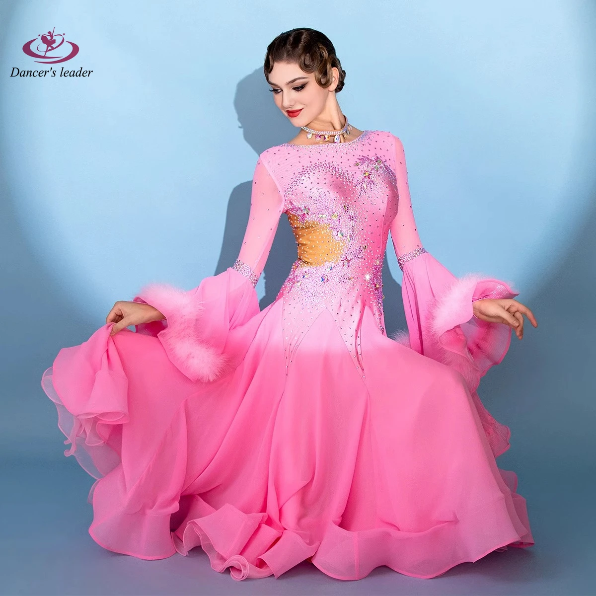 Latin Dance Diamond Female Adult Children High end Customized Heavy Industry Modern Fluffy Waltz Performance High Flash Dress