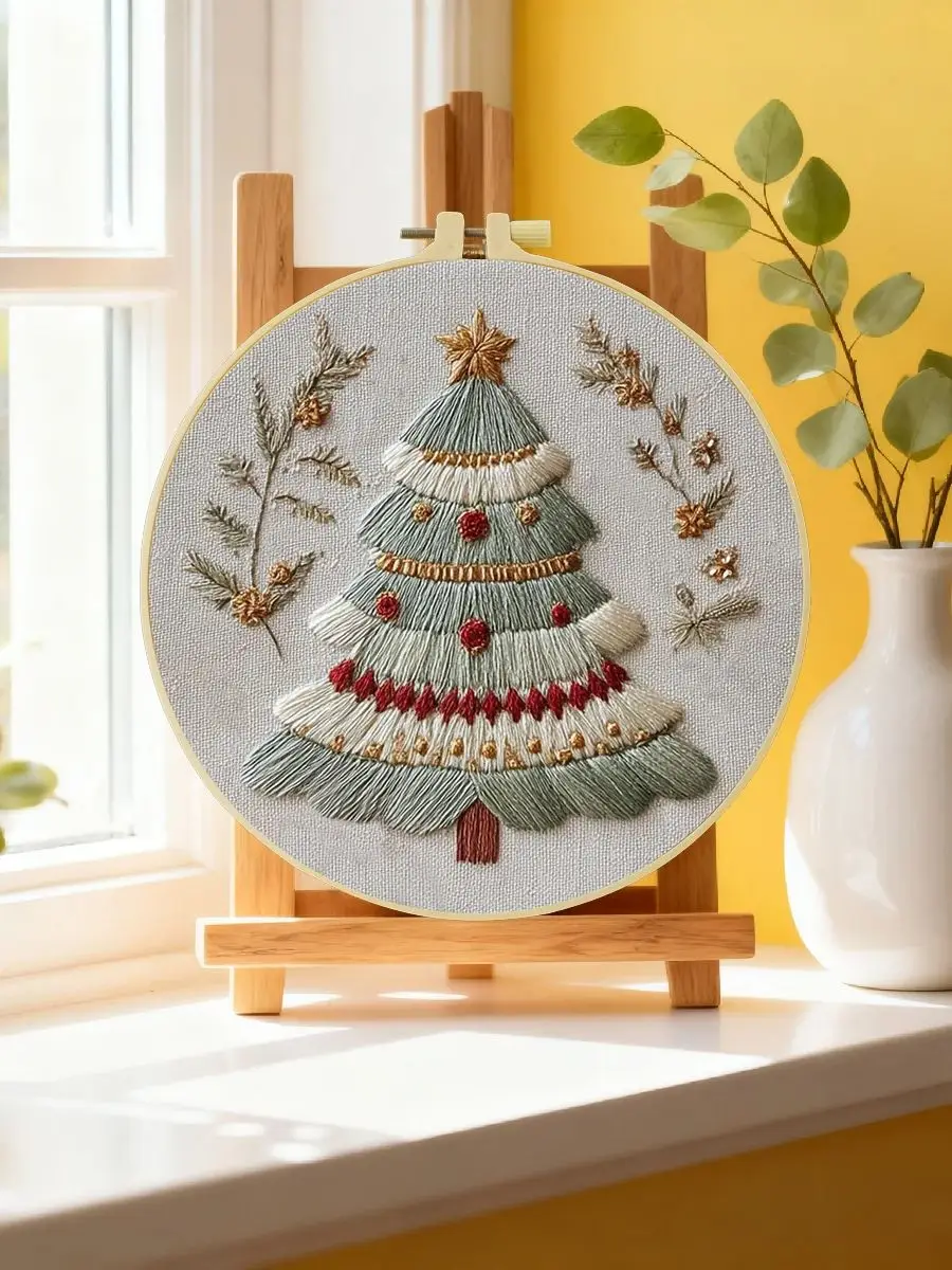 1 Stück 20x20 cm/15x15 cm 7,87/6,3 Zoll Baum-Stickerei-Starter-Kit DIY-Kit DIY-Stickerei-Set für Anfänger Heimdekoration – Detail 6