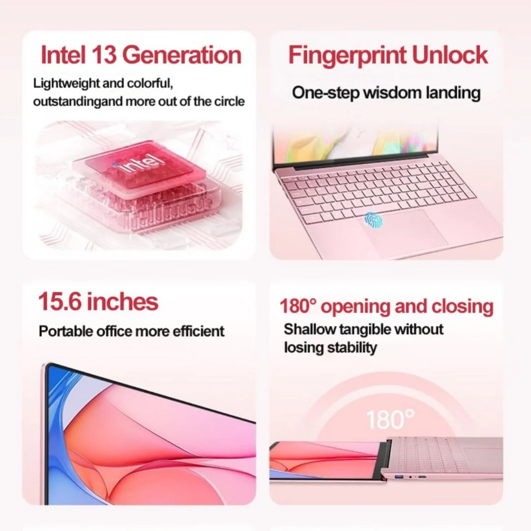 Manufacturers' Pink 15.6 Inch  N95 11th Gen 4 Core 4 Thread 16G DDR4 32GB Windows 11 Computer Student Education Laptop