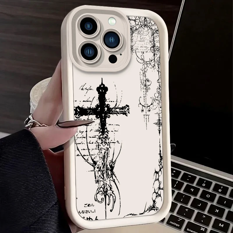 حافظة متقاطعة مقاومة للصدمات على الطراز القوطي لهاتف آيفون 17 Air 16 E 15 14 Plus 13 12 Mini 11 Pro Max غطاء ناعم مقاوم للغبار من السيليكون السائل