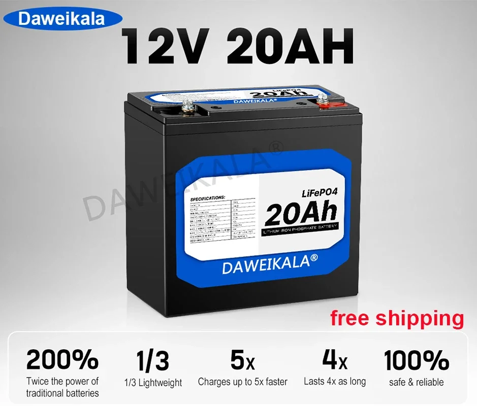 2024 New 12V 20Ah LiFePo4 Battery Lithium Iron Phosphate 12V 24V LiFePo4 Rechargeable Battery for Kid Scooters Boat Motor No Tax