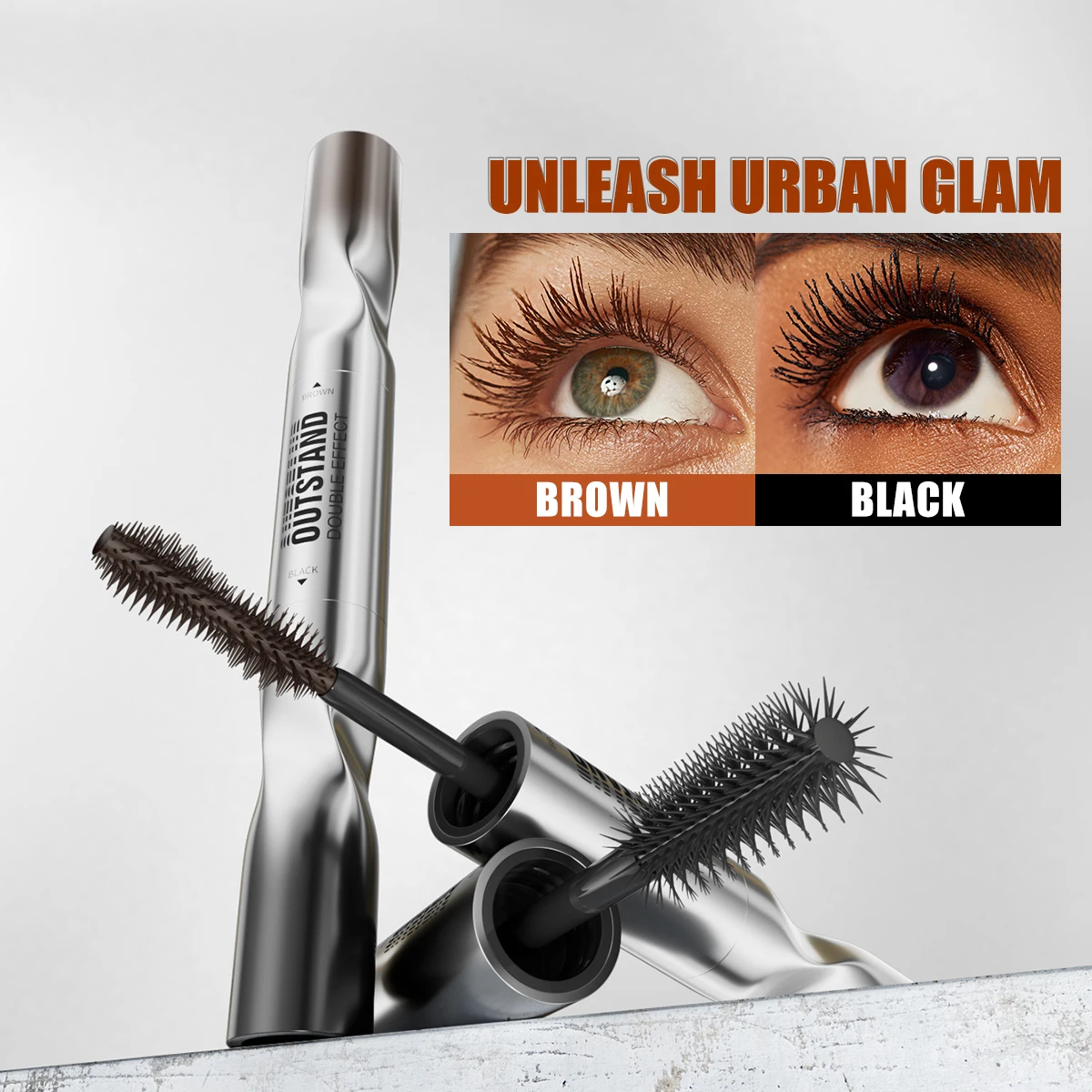 Máscara de pestañas resistente al agua de doble punta, negro y marrón, pestañas duraderas, alargamiento voluminizador para todo tipo de piel, máscara resistente al agua