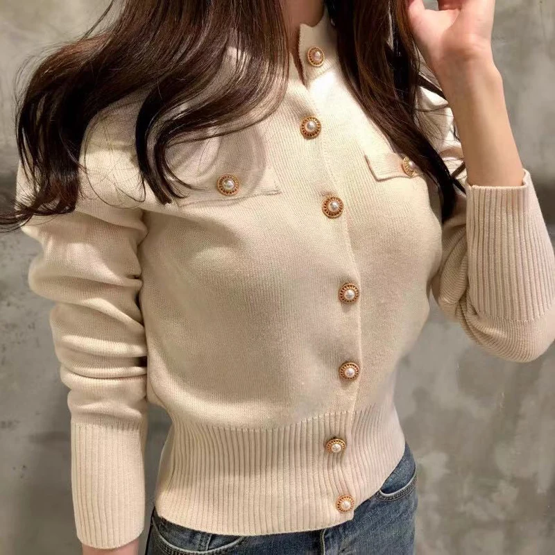 

2025 Autumn Long Sleeve Fashion Women Cardigans Sweater Knitted Coat Short Casual Single Breasted Korean Slim Chic Ladies Tops