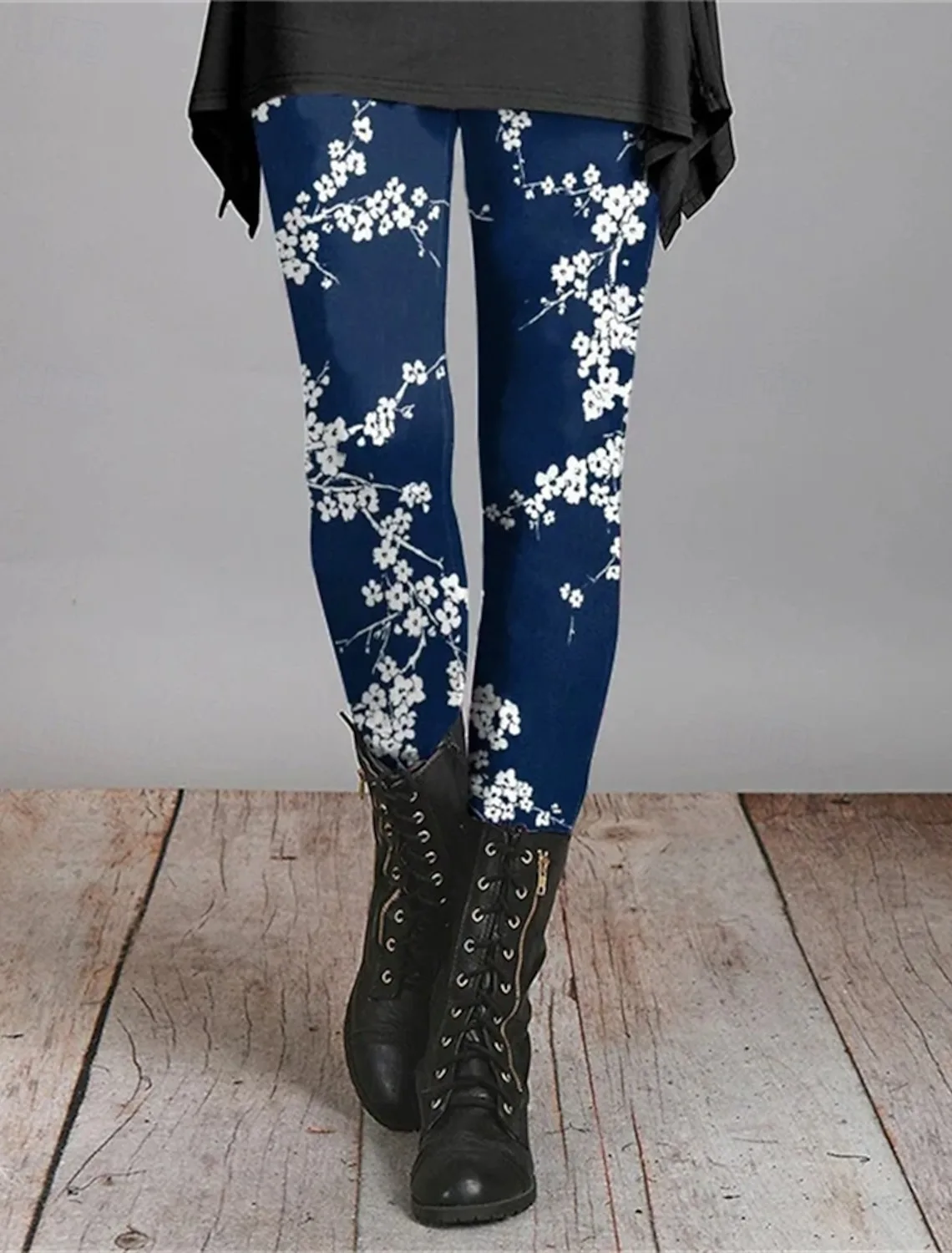 Leggings acogedores con estampado de plantas para mujer, ropa de calle informal con cintura elástica, cómodos para exteriores, para vacaciones al aire libre